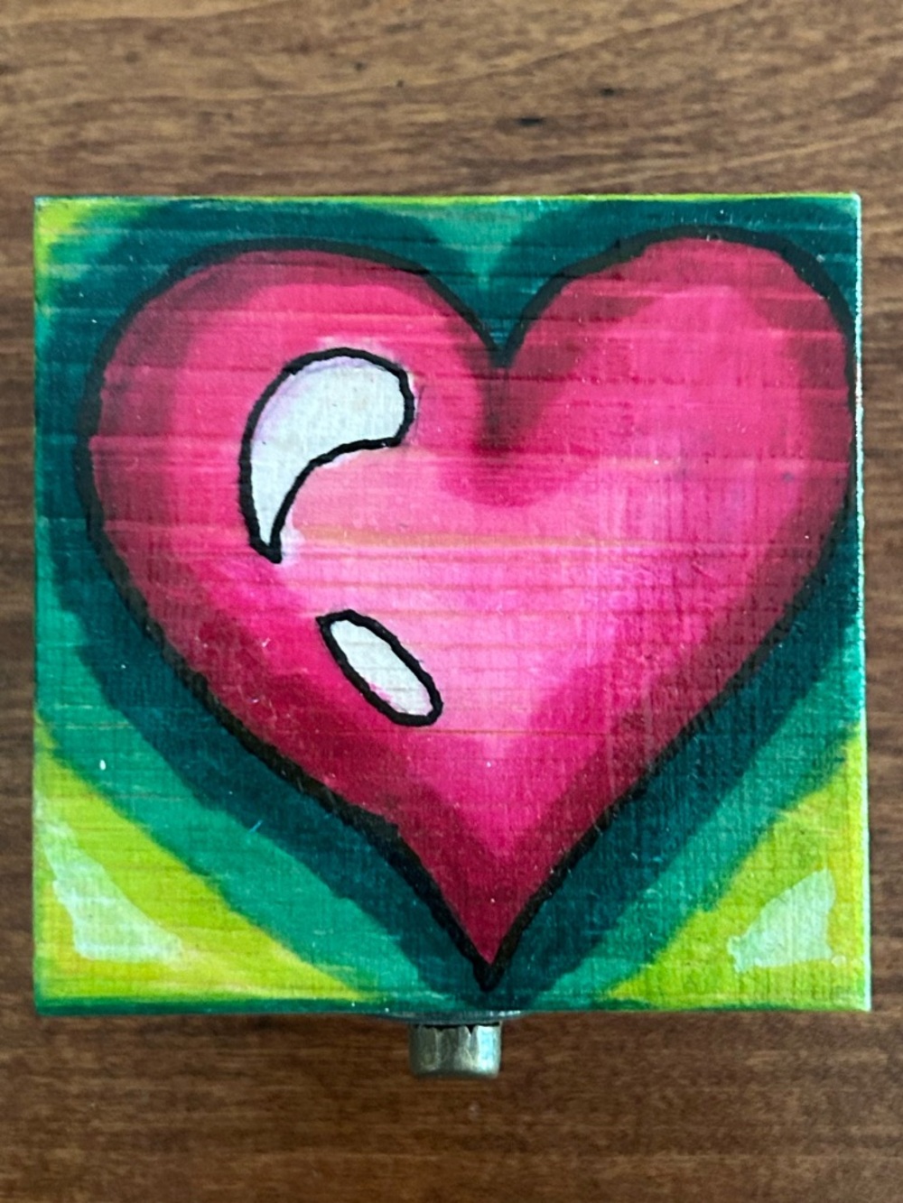 Hand-Painted Pink Heart Wooden Box